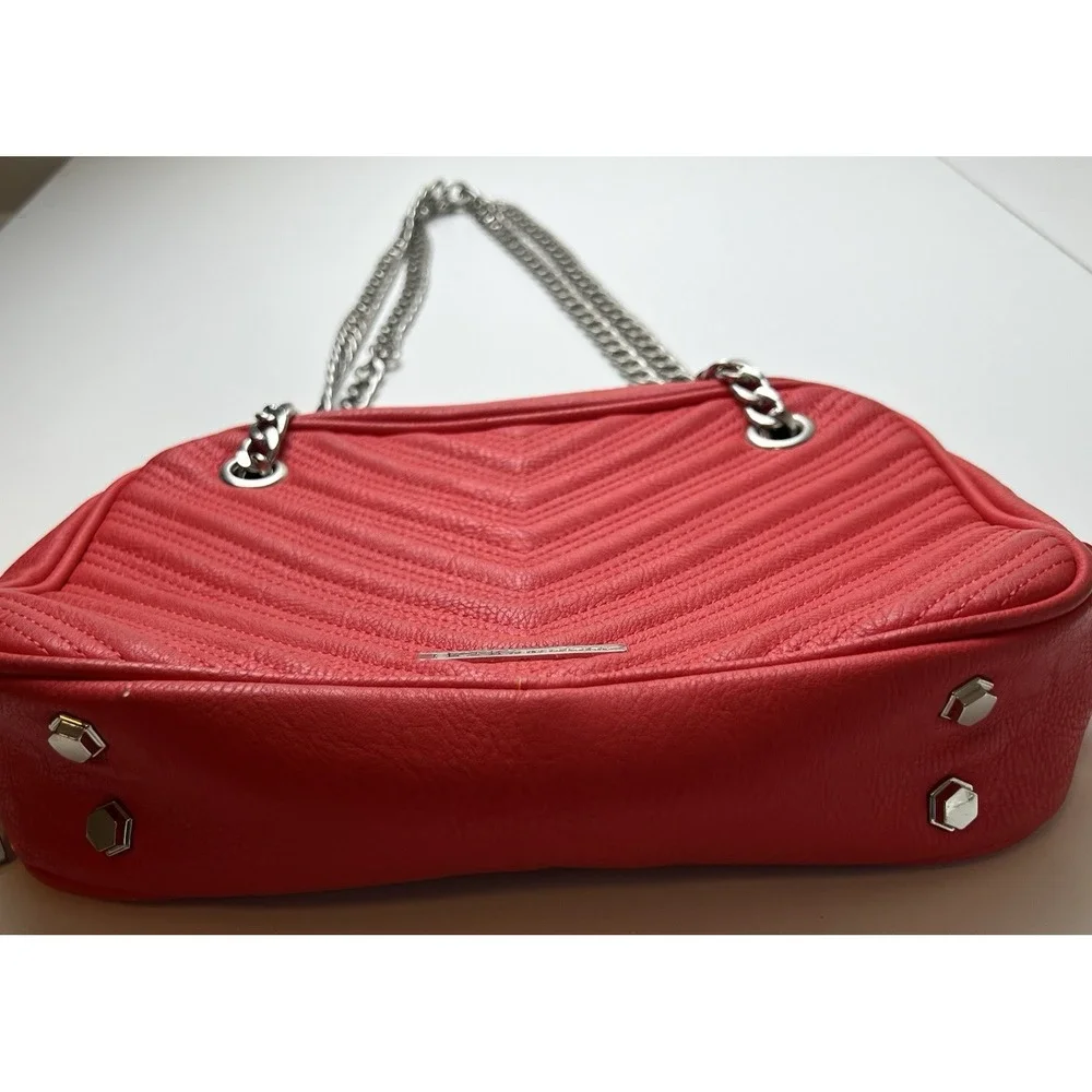 BCBGENERATION Red Quilted Silver Chain Shoulder Bag Purse DAMAGED